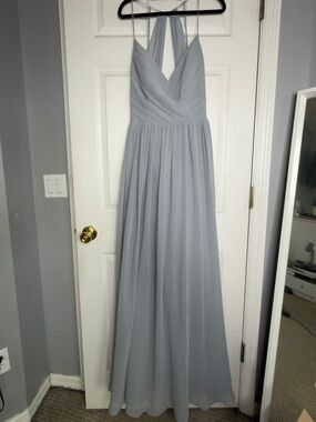 Hailey Paige Elegant Light Gray Halter Maxi wedding formal party Dress size 10